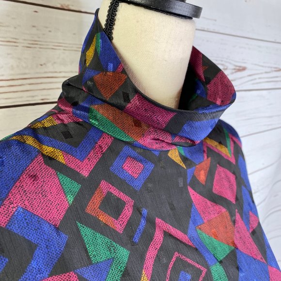 Vintage Geo Artsy MOD Mock Neck Blouse - Picture 3 of 8